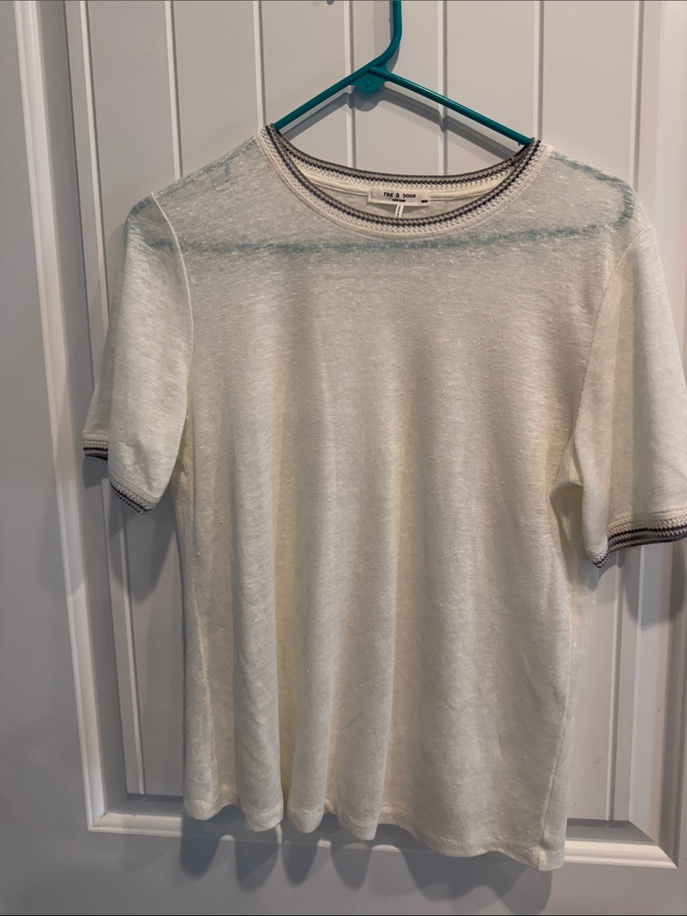 rag & bone Cream Short-Sleeve Knit Tee with Contrast Trim